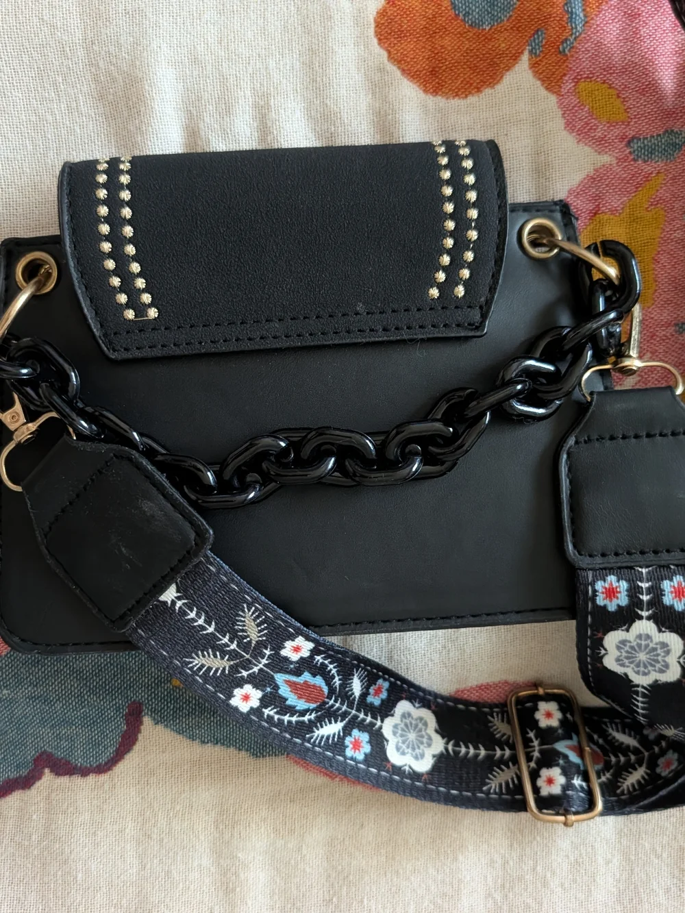 Black Crossbody Bag with Decorative Stud Trim